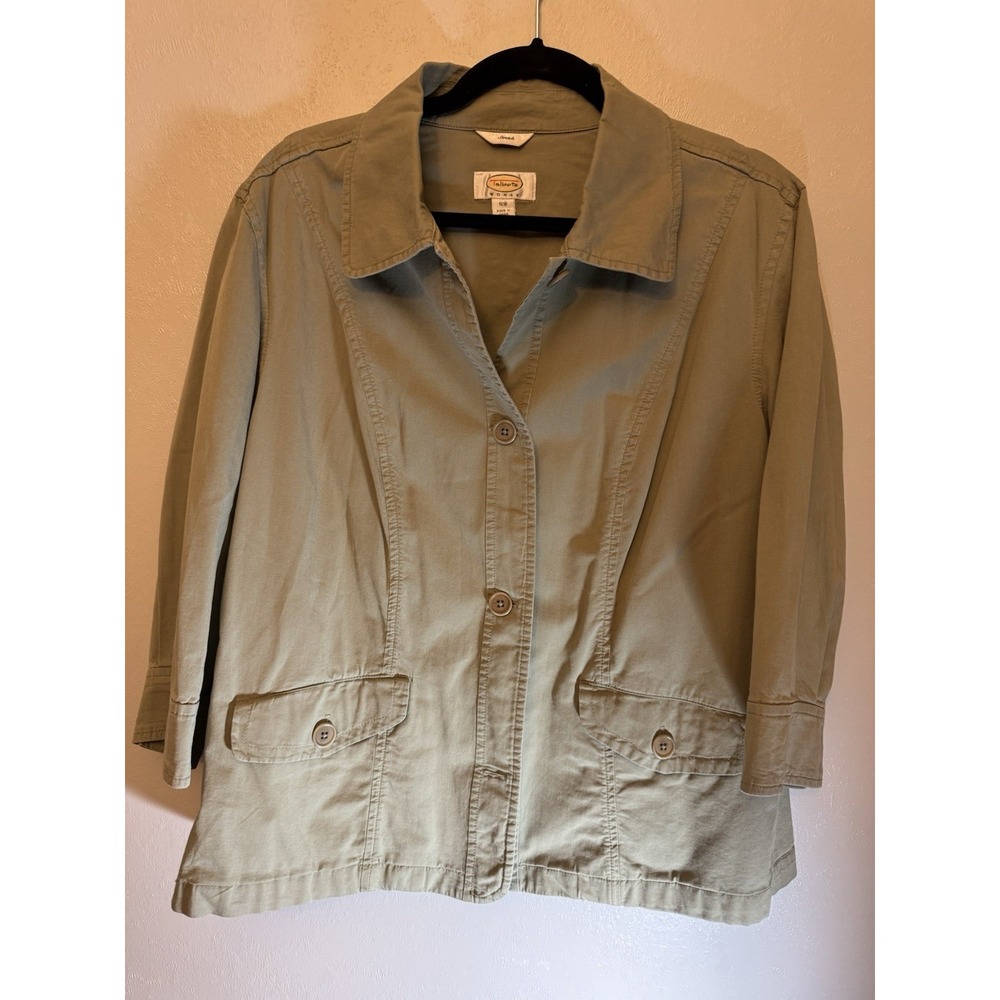 Talbots Plus Size‎ Olive Colored Button Front Jacket Size 16w Stretchy